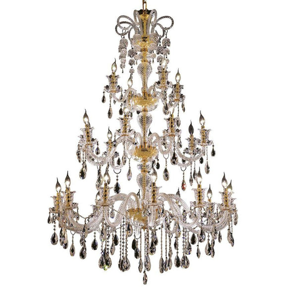 Gold Twenty-Four Light 44-Inch Chandelier with Royal Cut Clear Crystal