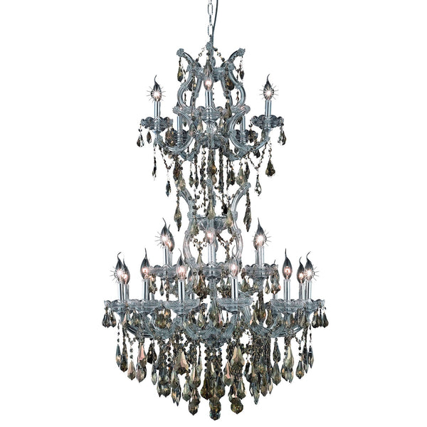 Chrome Twenty-Five Light 30-Inch Chandelier with Royal Cut Golden Teak Smoky Crystal