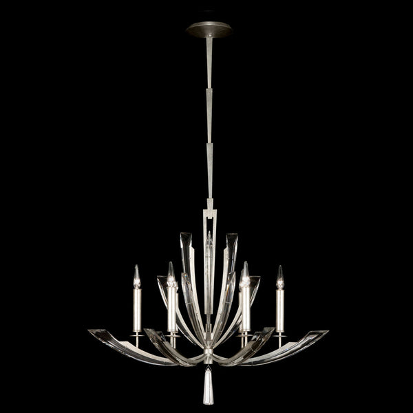 Chandelier, Round, 6-Light, Platinized Silver Leaf, Tapered Beveled Crystals, 36"W (798040ST DD0H)