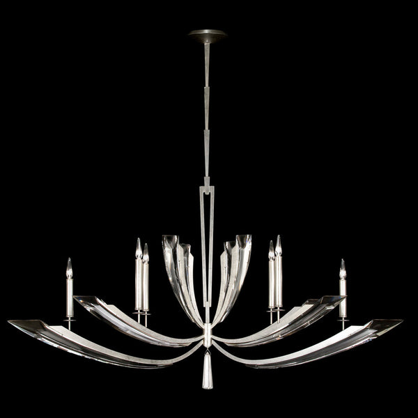 Chandelier, Oblong, 6-Light, Platinized Silver Leaf, Tapered Beveled Crystals, 46"W (798140ST DD0J)