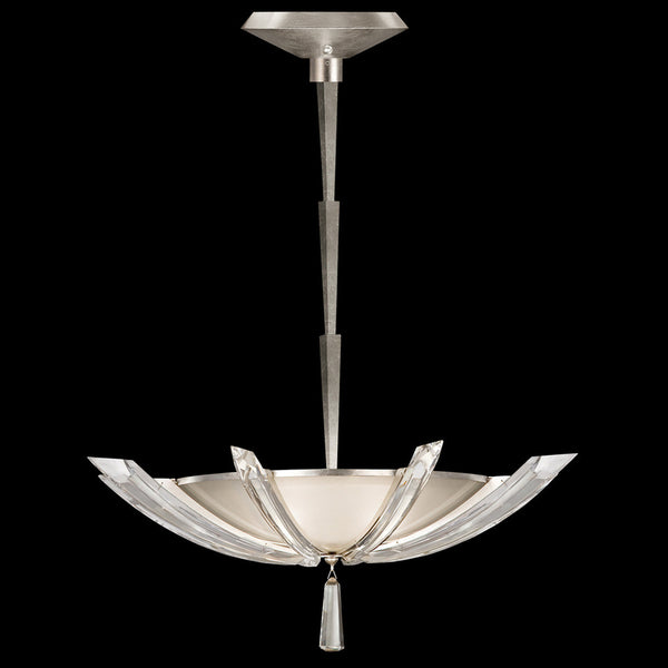 Pendant, Round, 3-Light, Platinized Silver Leaf, Tapered Beveled Crystals, 28"W (799040ST DD0P)