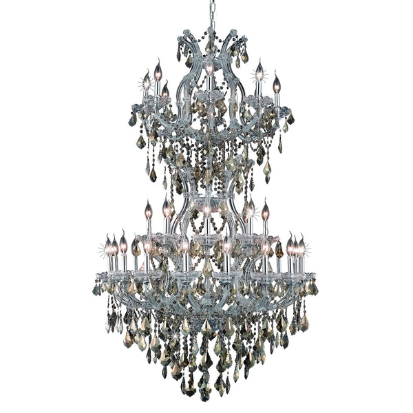 Maria Theresa Chrome Thirty-Four Light 36-Inch Chandelier with Royal Cut Golden Teak Smoky Crystal