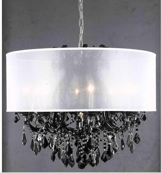 Black Nine-Light Chandelier with Jet Black Royal Cut Crystal and Silver Shade