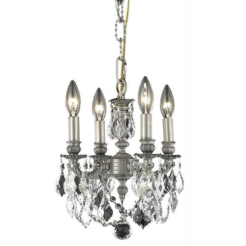 Pewter Four-Light Chandelier with Clear Royal Cut Crystals