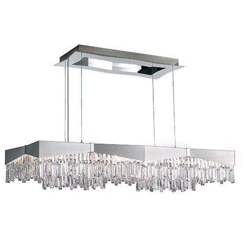 Brushed Stainless Steel 16-Light Large Rectangular Pendant with Clear Spectra Crystal