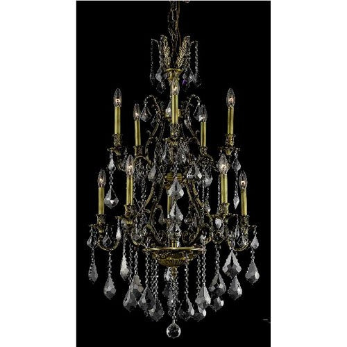 Bronze Ten-Light Chandelier with Silver Shade/Grey Royal Cut Crystals