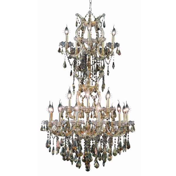 Gold Twenty-Five Light 30-Inch Chandelier with Royal Cut Golden Teak Smoky Crystal