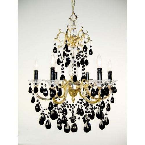 Via Venteo 24k Gold Plate Six-Light Chandelier with Black Crystal Accents