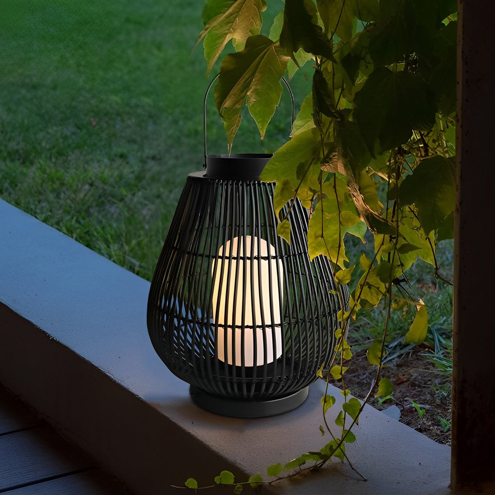 Portable Black Modern Iron Woven E27 Pillar Accent Outdoor Lantern