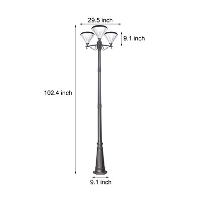 102-Inch Black Outdoor Street Light with 3-Light Post Lamp and Pole