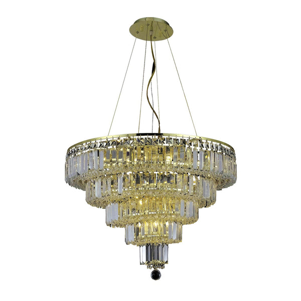 Maxim Gold Fourteen-Light 26-Inch Five-Tier Chandelier with Royal Cut Clear Crystal