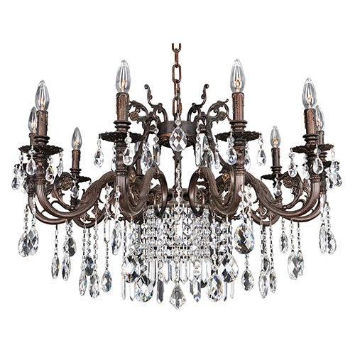 Avelli Sienna Bronze and Silver Leaf 10-Light Chandelier with Firenze Clear Crystal