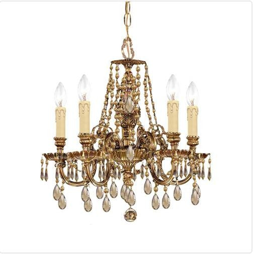 Olde Brass Golden Teak Five-Light Chandelier