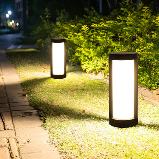 Round Waterproof LED Solar Black Modern Outdoor Pathway Lights Post Lights