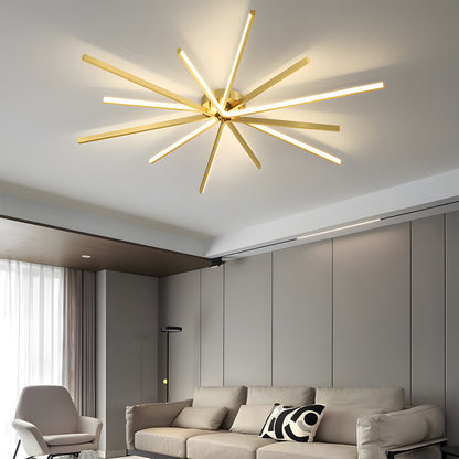 6-Light LED Semi Flush Mount Copper Starbursts Ceiling Light Fireworks Ceiling Lighting Fixture