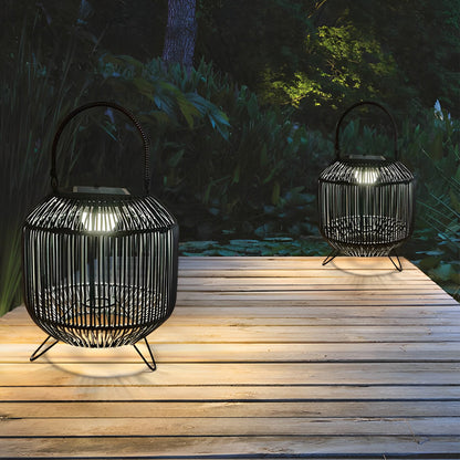 Waterproof Portable LED Rattan Retro Solar Powered Outdoor Lanterns