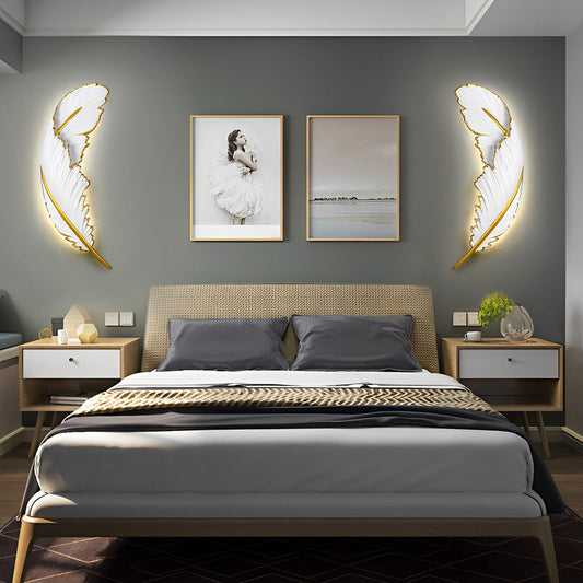 Modern Art Decorative Resin Feather LED Strip Dimmable White Wall Sconces