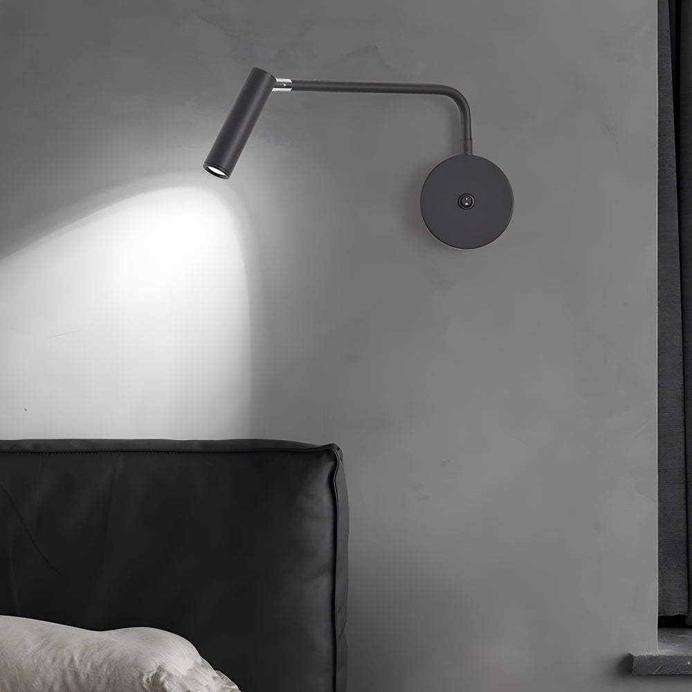 Black/White Tube LED Swing Arm Wall Light Adjustable Wall-Mounted Spotlight Bedroom Sconce Lamp