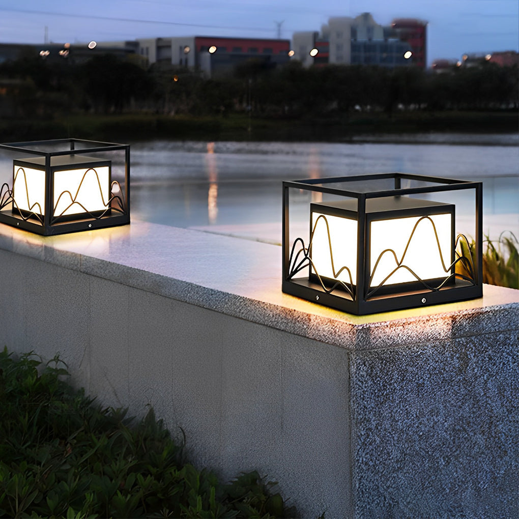 Square Waterproof Mountain Scenery Outdoor Solar Post Caps Lights