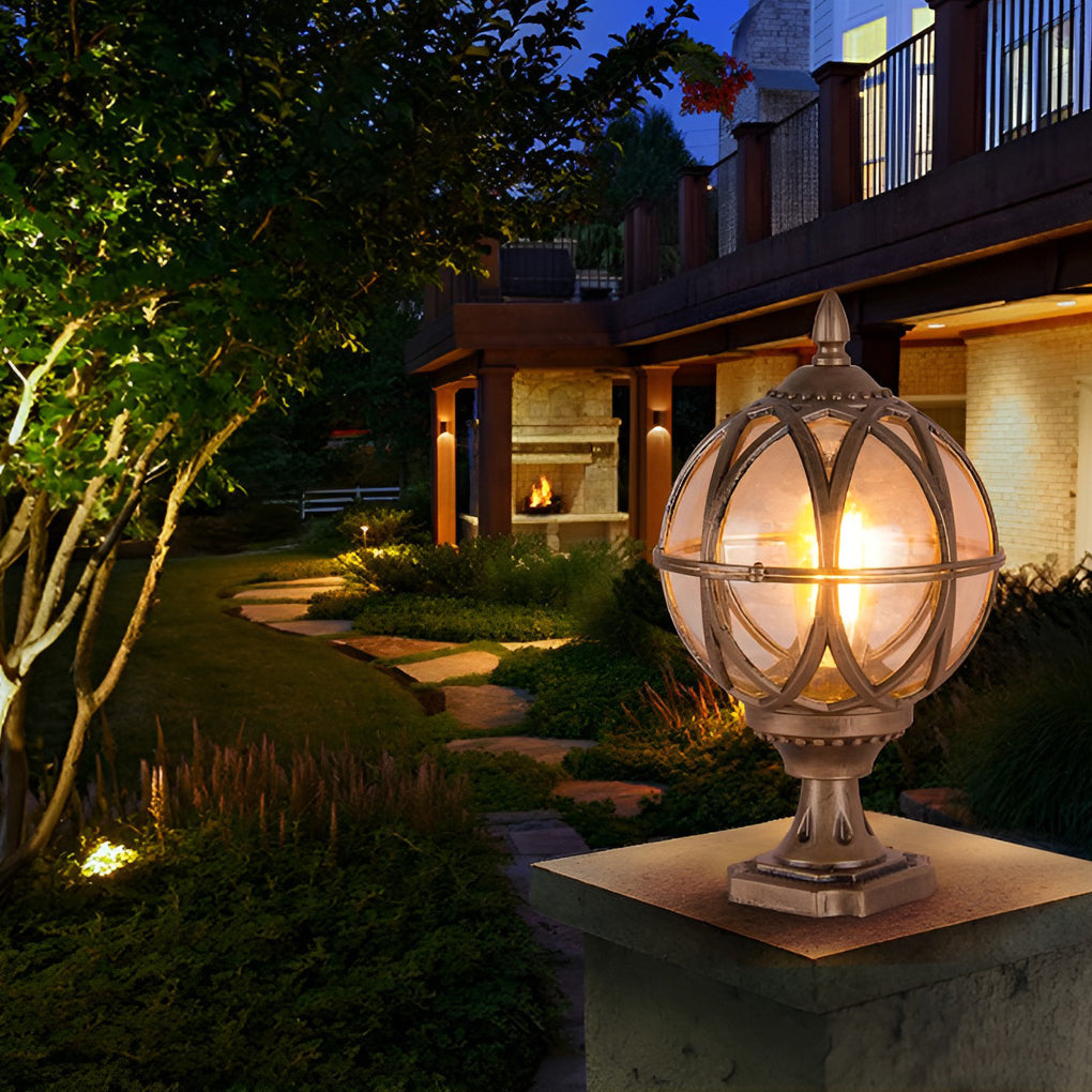 Round Glass E27 Waterproof European Style Outdoor Post Caps Lights