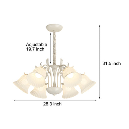 6 Lights Pastoral White Flowers Three Step Dimming French Style Chandelier