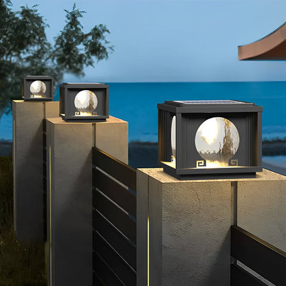 Square Round Waterproof LED Black Solar Lights Outdoor Fence Post Lamp