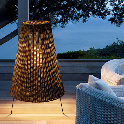 Rattan Shaded Tripod Metal and 1-Light Outdoor Floor Lamp