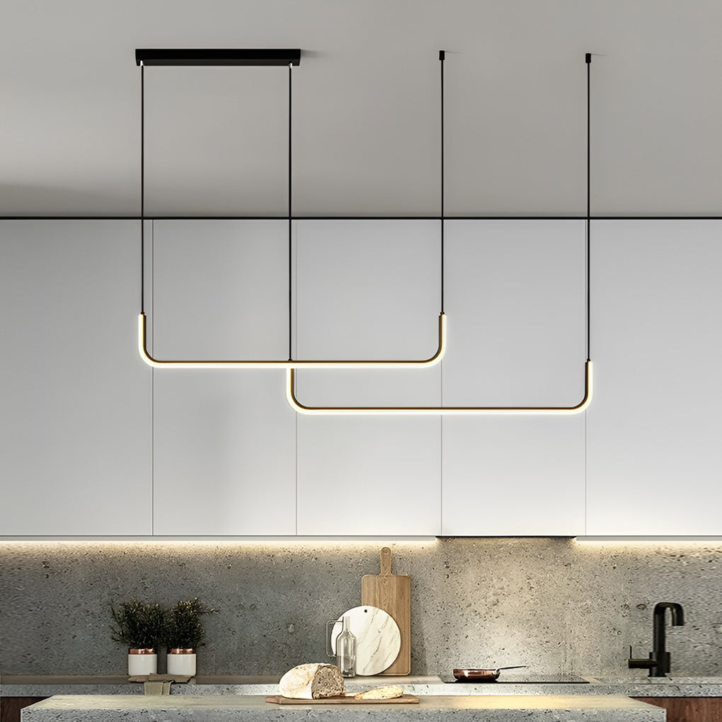 Minimalist Strip Three Step Dimming LED Black Nordic Chandelier Pendant Light