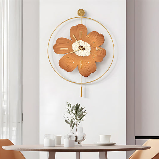 Round Metal Battery Operated LED Flower Wall Clock