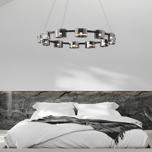 Circle Glass Stepless Dimming LED Brightness Memory Nordic Chandelier