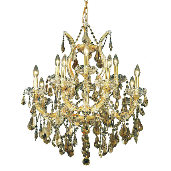 27-Inch Chandelier with Royal Cut Golden Teak Smoky Crystal