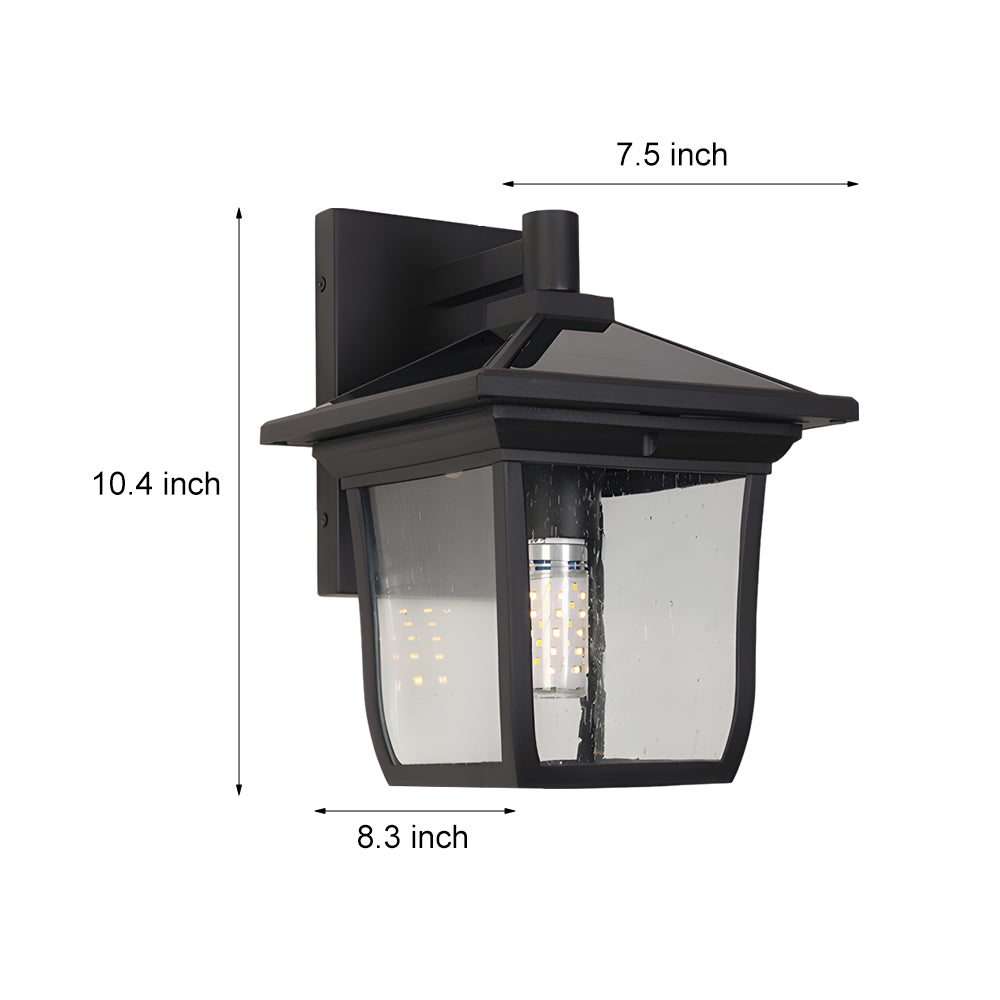 Square Waterproof Aluminum Glass Black Retro Solar Outdoor Wall Lights