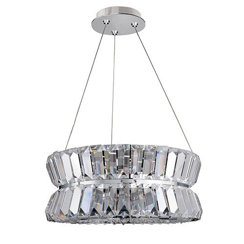 Chrome Three-Light Round Drum Pendant with Firenze Clear Crystal