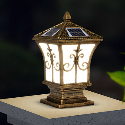 Vintage Pattern Waterproof Automatic Solar Powered Fence Post Lights