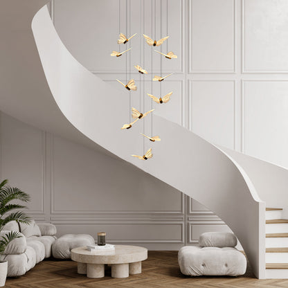 Small Butterflies Creative Three Step Dimming Modern Long Chandelier