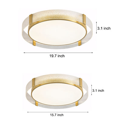 Round Copper Water Ripple Glass Flush Mount Drum Ceiling Light