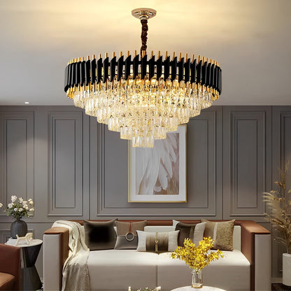 Round Oval Crystal Three Step Dimming Luxury Post-Modern Chandelier