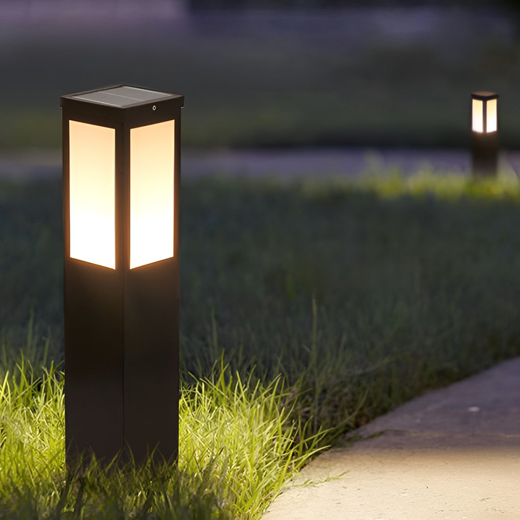 Industrial-Style Square LED Solar Landscape Lighting Waterproof Outdoor Pathway Lights with Remote Control