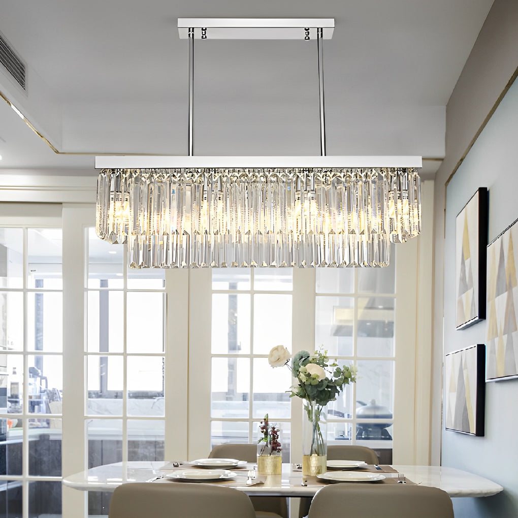 Rectangular Metal Crystal 3 Step Dimming Nordic Dining Room Chandelier