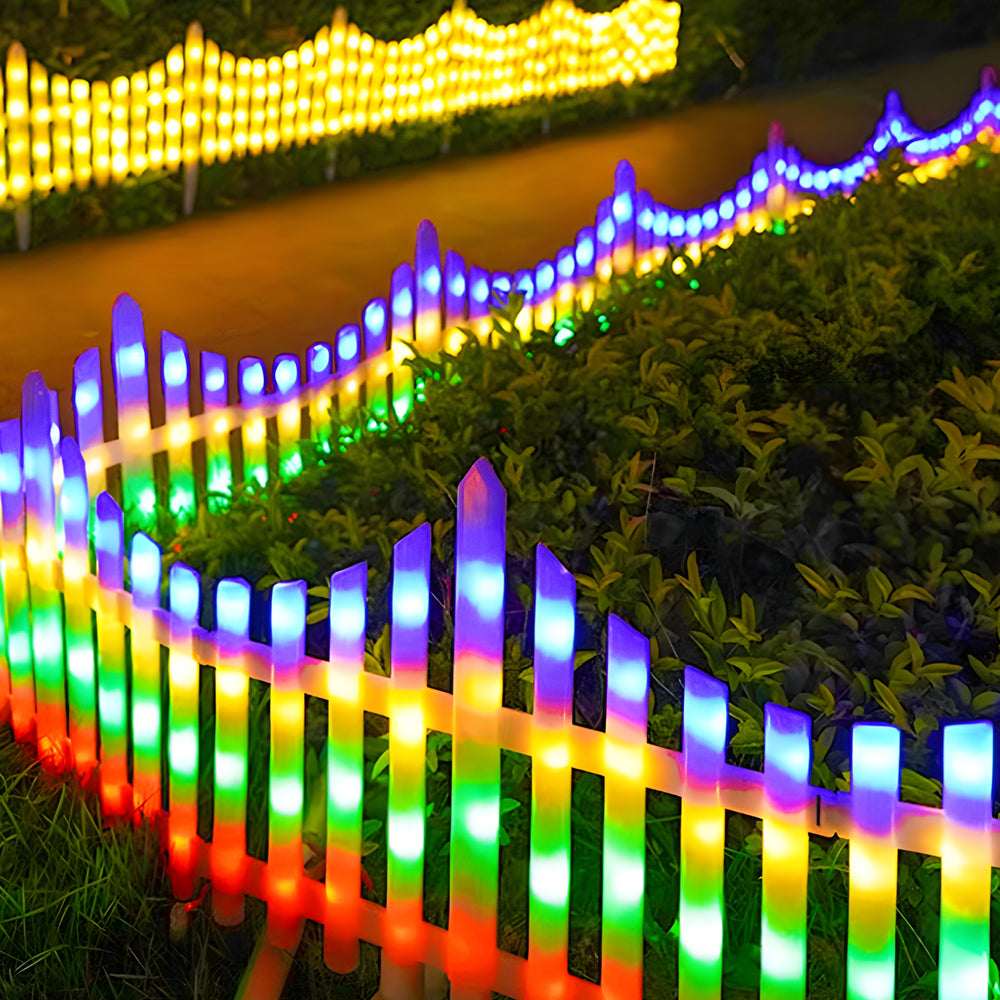 8-Pack Wave-Shaped Solar LED Lighted Garden Fence for Christmas