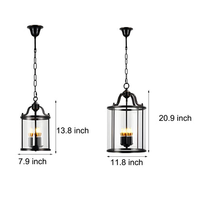 3/4-Light Candlelight Vintage Cylinder Glass Lantern Pendant Light - Black