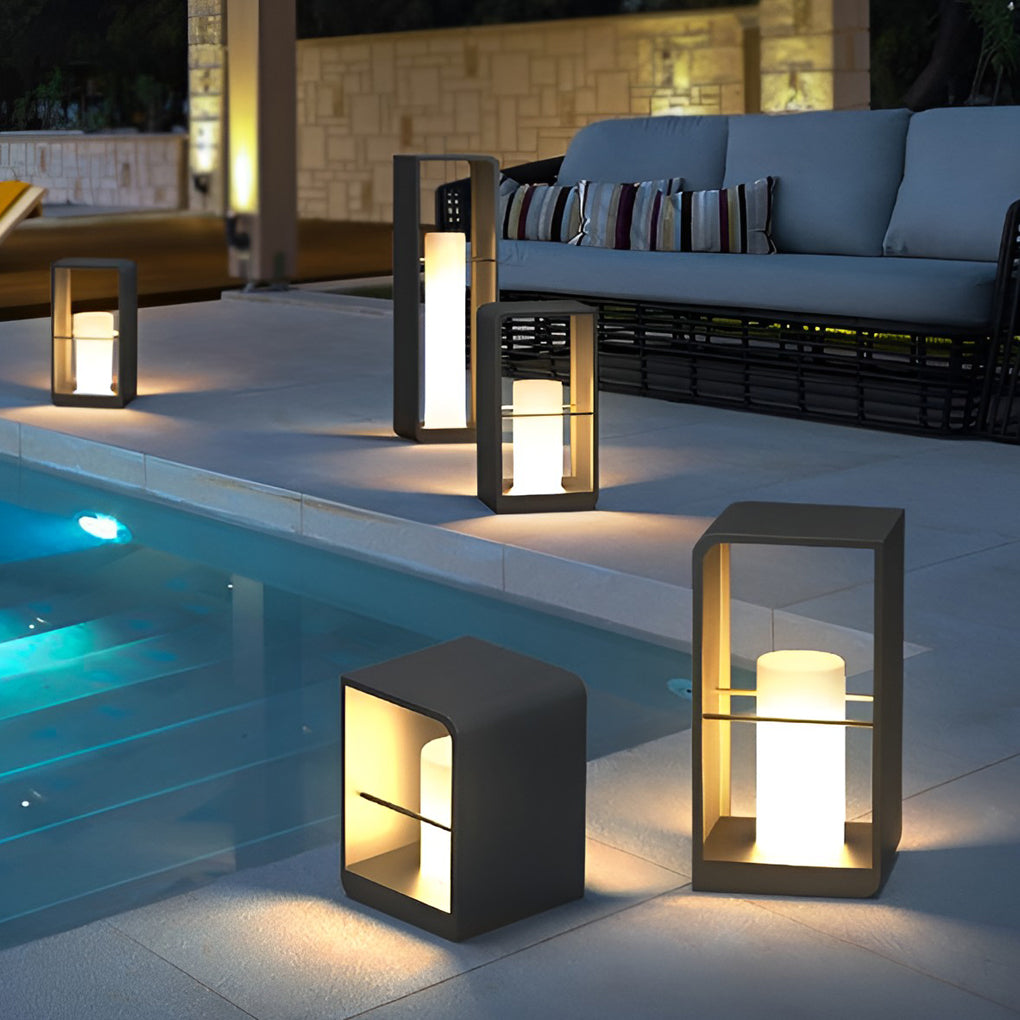 Rectangular Frame Waterproof Black Modern Solar Lights Outdoor Lanterns