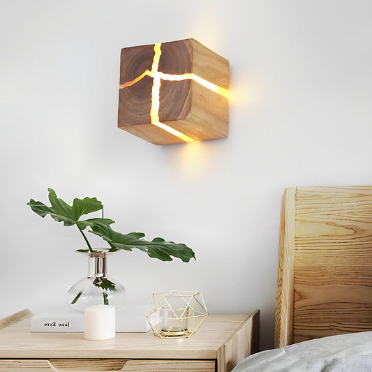 Cracked Wood Grain Design Creative Square Wall Lamp Wall Sconce Lighting