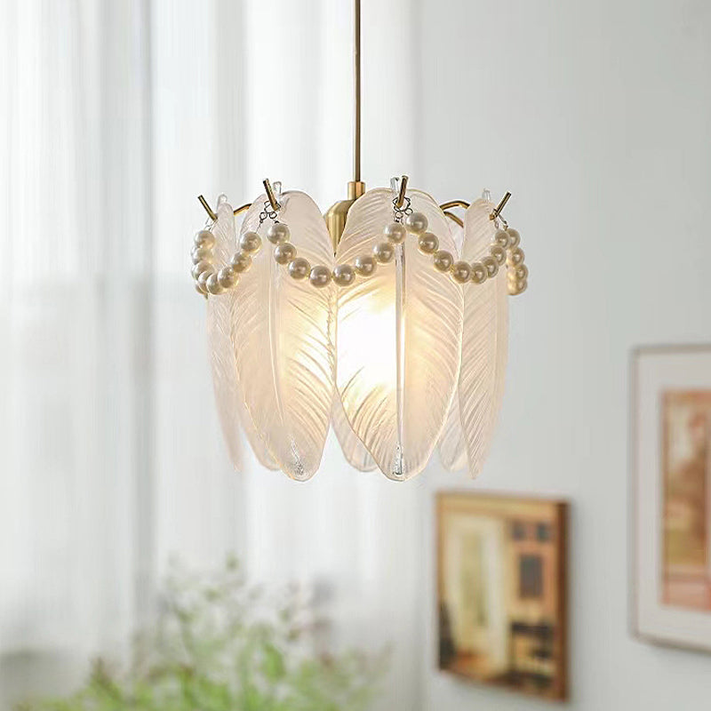 Glass Feathers Seashells Three Step Dimming French Style Chandelier