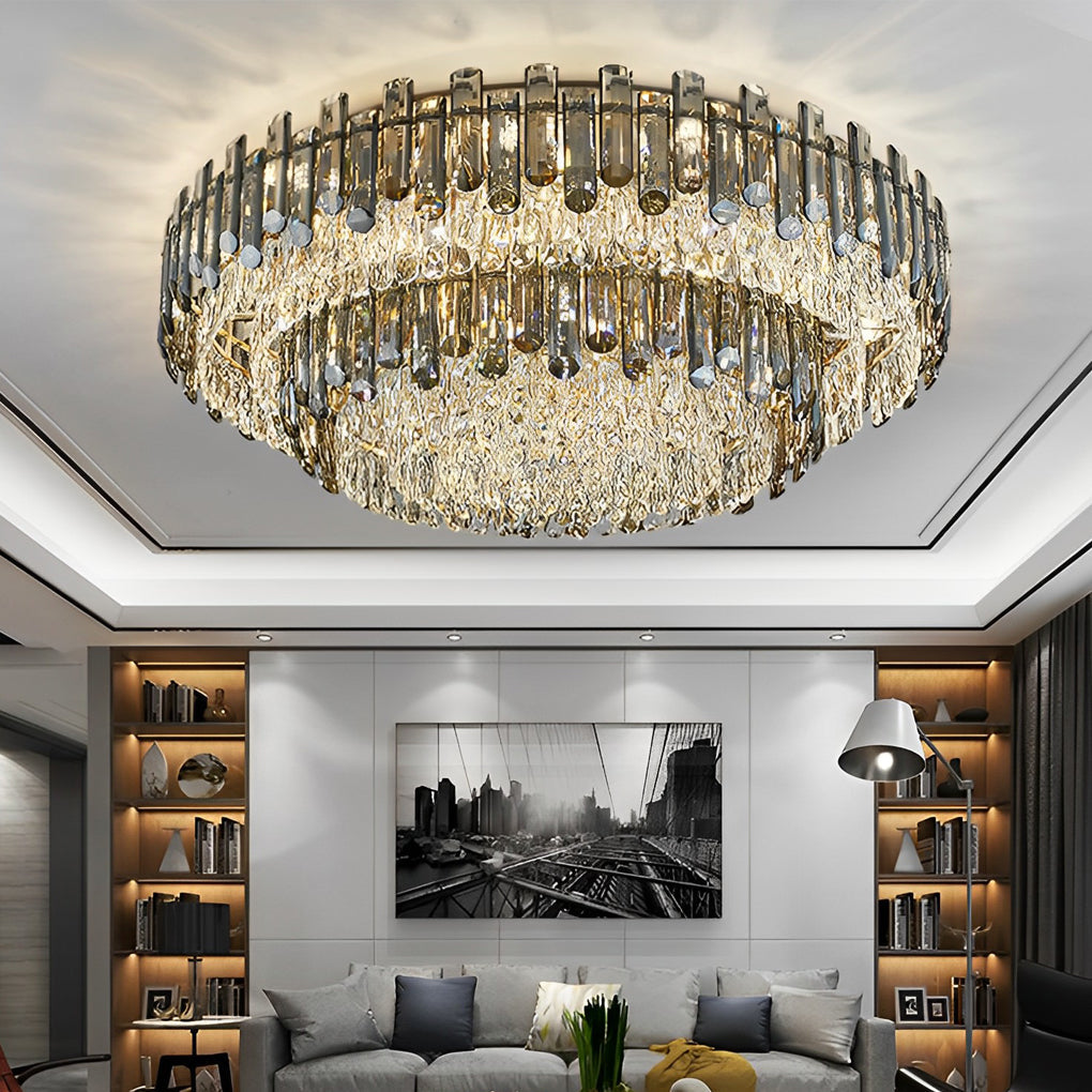 Round Metal Crystal Three Step Dimming Luxury Modern Ceiling Lights