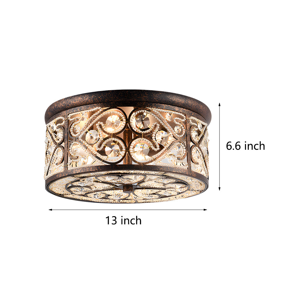 American 13 in. Drum Bronze Crystal Flush Mount Ceiling Lights