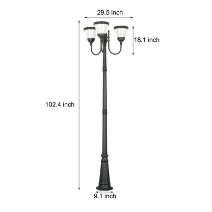 3-Light Black Finish Traditional Outdoor Street Lights with Post Top