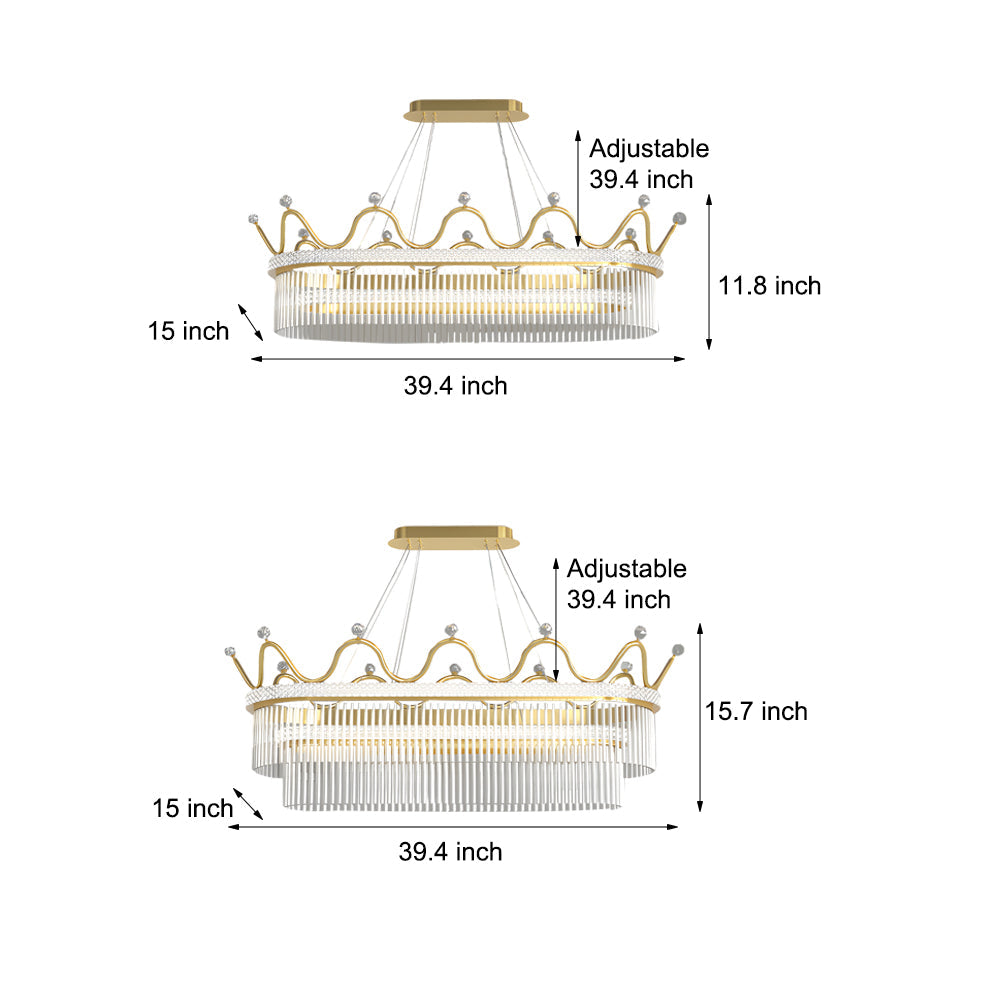 1/2 Layers Long Oval Crystal Crowns Three Step Dimming Modern Chandelier