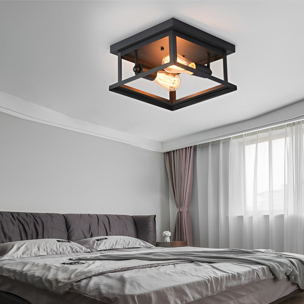 Square Iron Retro Industrial Ceiling Lights Flush Mount Lighting