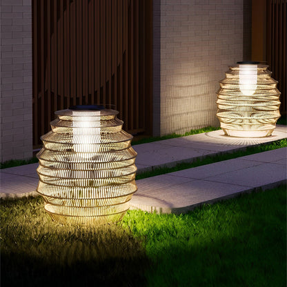 Waterproof Handwoven Rattan LED Japanese Style Solar Outdoor Lanterns